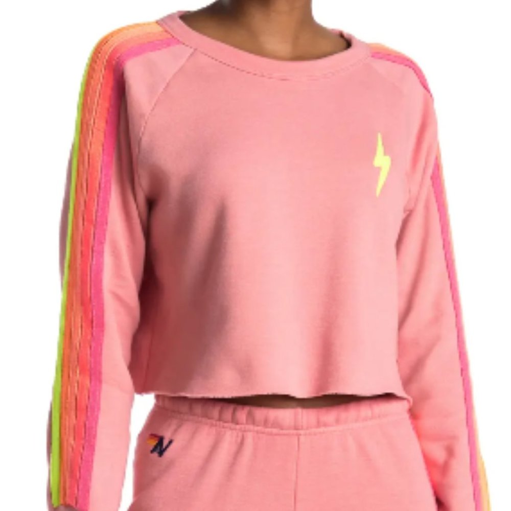 Aviator Nation Bolt Embroidery Classic Cropped Crew Sweatshirt